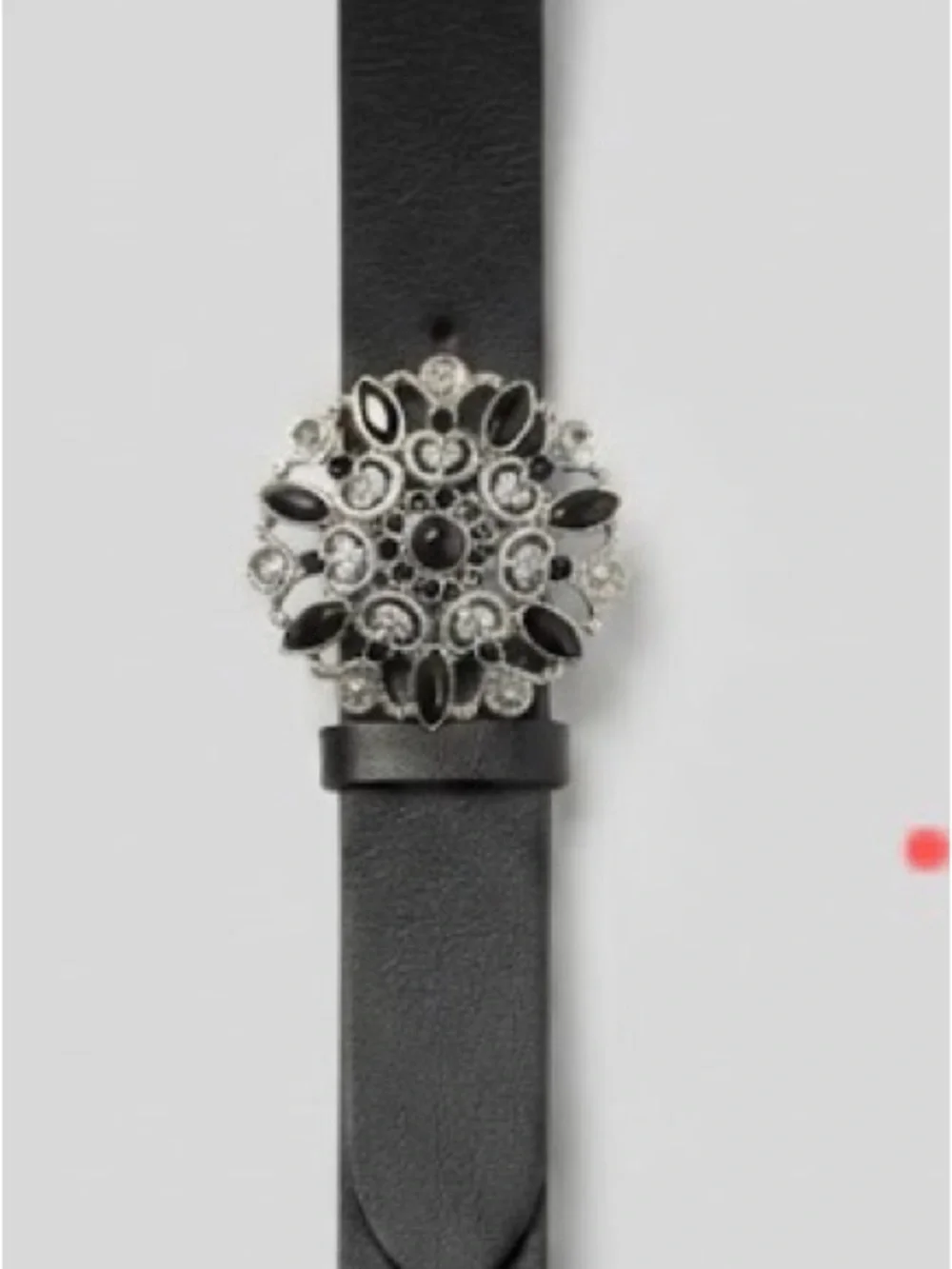 Vintage Lane Bryant Black Belt with Silver Floral Crystal Buckle
